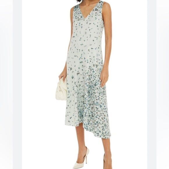 Vince Floral-print Hammered-satin Midi Dress In Sage Green.Size XL - Picture 16 of 16